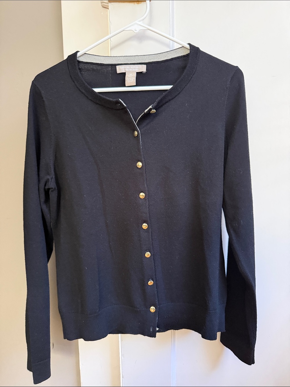 Banana Republic Extra Fine Merino Wool Crewneck Cardigan Black Medium